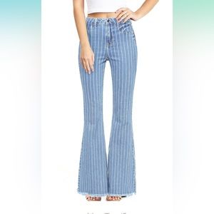 Cello pinstripe flare jeans raw edge size 5